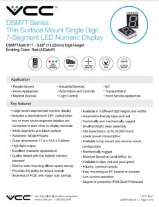 Thin DSM7T Series 7-Segment Single Digit Display Offers Flexibility & Convenience for a Wide Range of Applications VCC